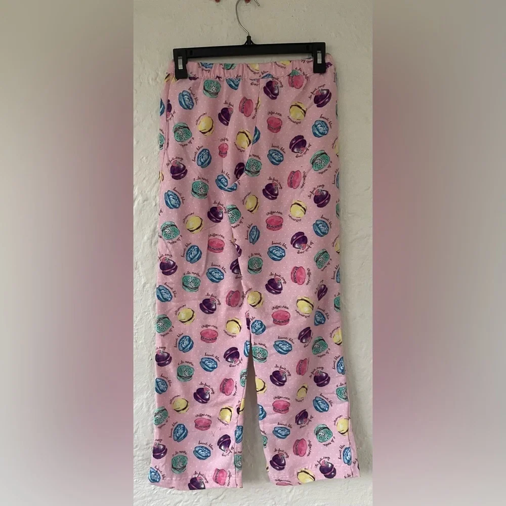 Lands End pink flannel feeling wide leg drawstring pajama pants, macaroons;14